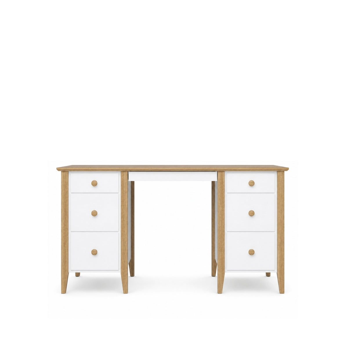 Houten bureau 6S Scandi wit / natuurlijk eiken