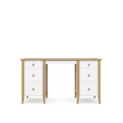 Houten bureau 6S Scandi wit / natuurlijk eiken