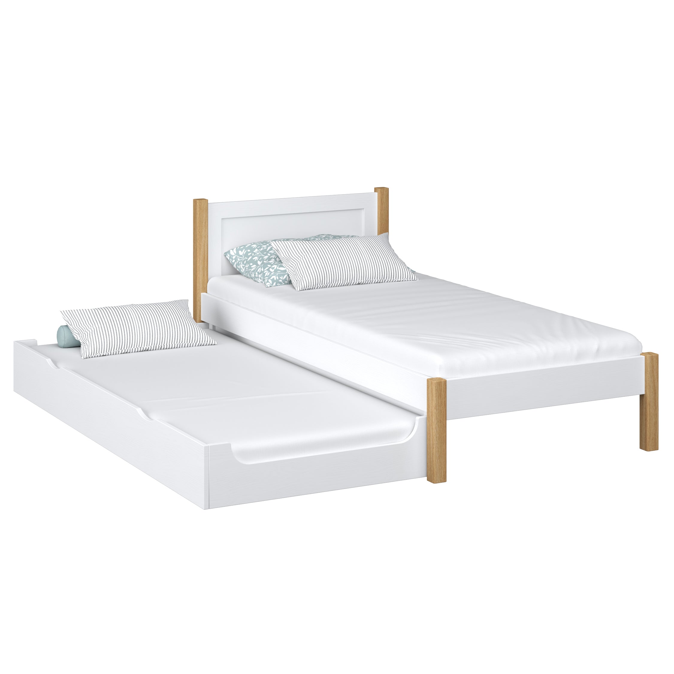 Bed met matraslade houten wit-eiken – kinderkamer, scandi Nizio