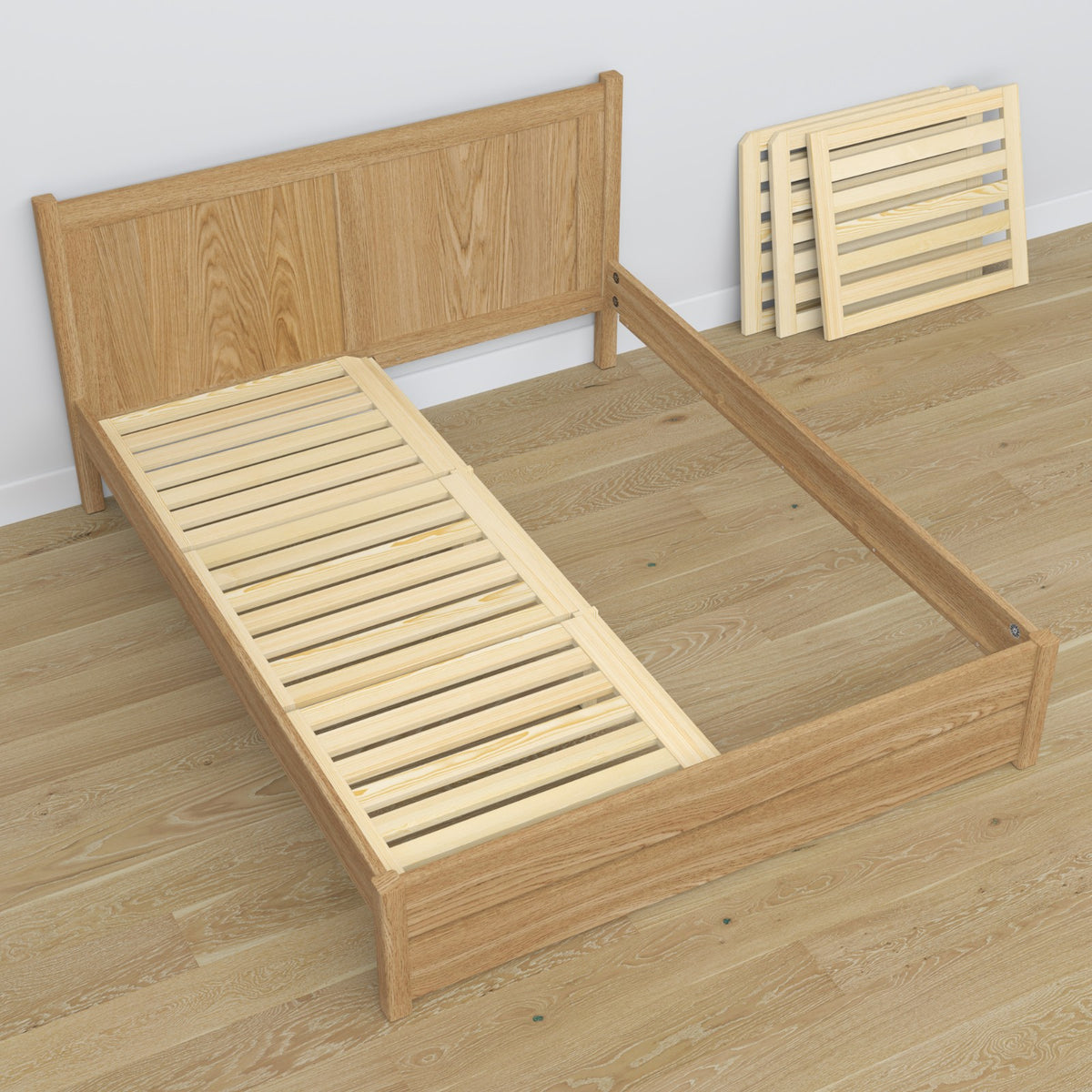 Tweepersoonsbed met lade van eikenhout naturel eiken – bergruimte en functionaliteit