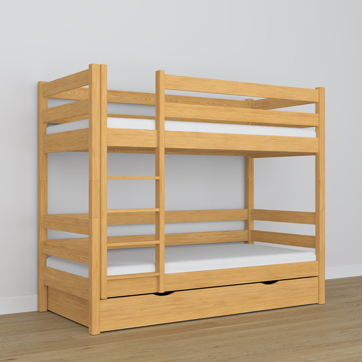 Stapelbed met lade naturel grenen van hout – Scandinavisch design, Nizio