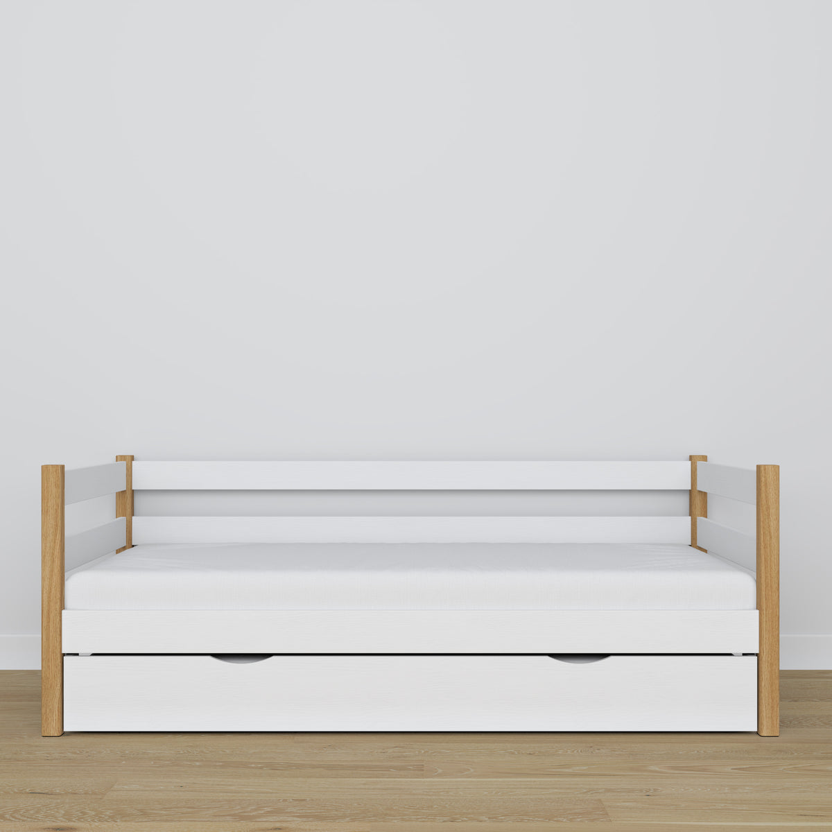 Slaapbank met matraslade wit-eiken van hout – afmetingen, Nizio
