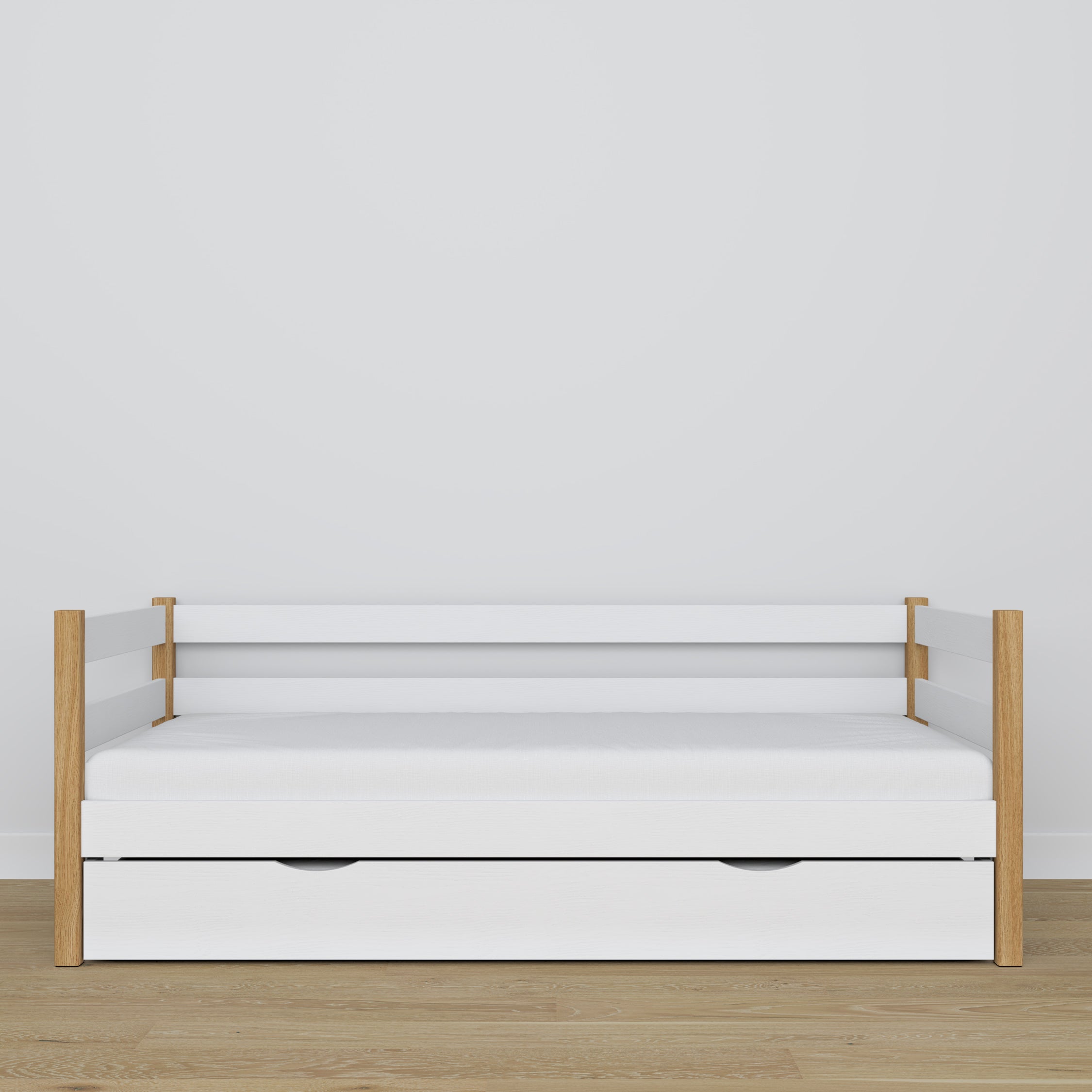 Slaapbank met matraslade wit-eiken van hout – afmetingen, Nizio