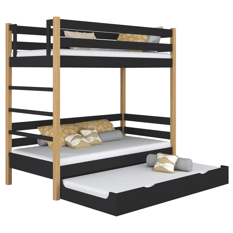 Stapelbed met matraslade houten zwart-eiken – kinderkamer scandi
