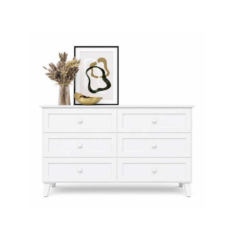 Chest of drawers with 6 drawers wooden white 154 cm – bedroom, Scandinavian style