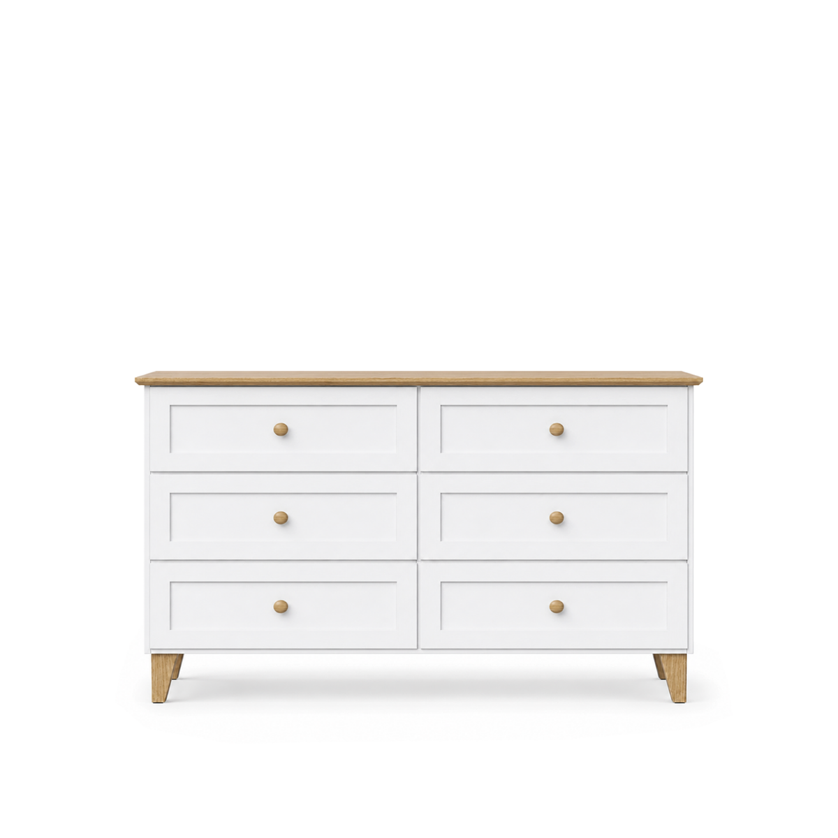 Chest of drawers with 6 drawers wooden white with oak 154 cm – bedroom, Scandinavian style