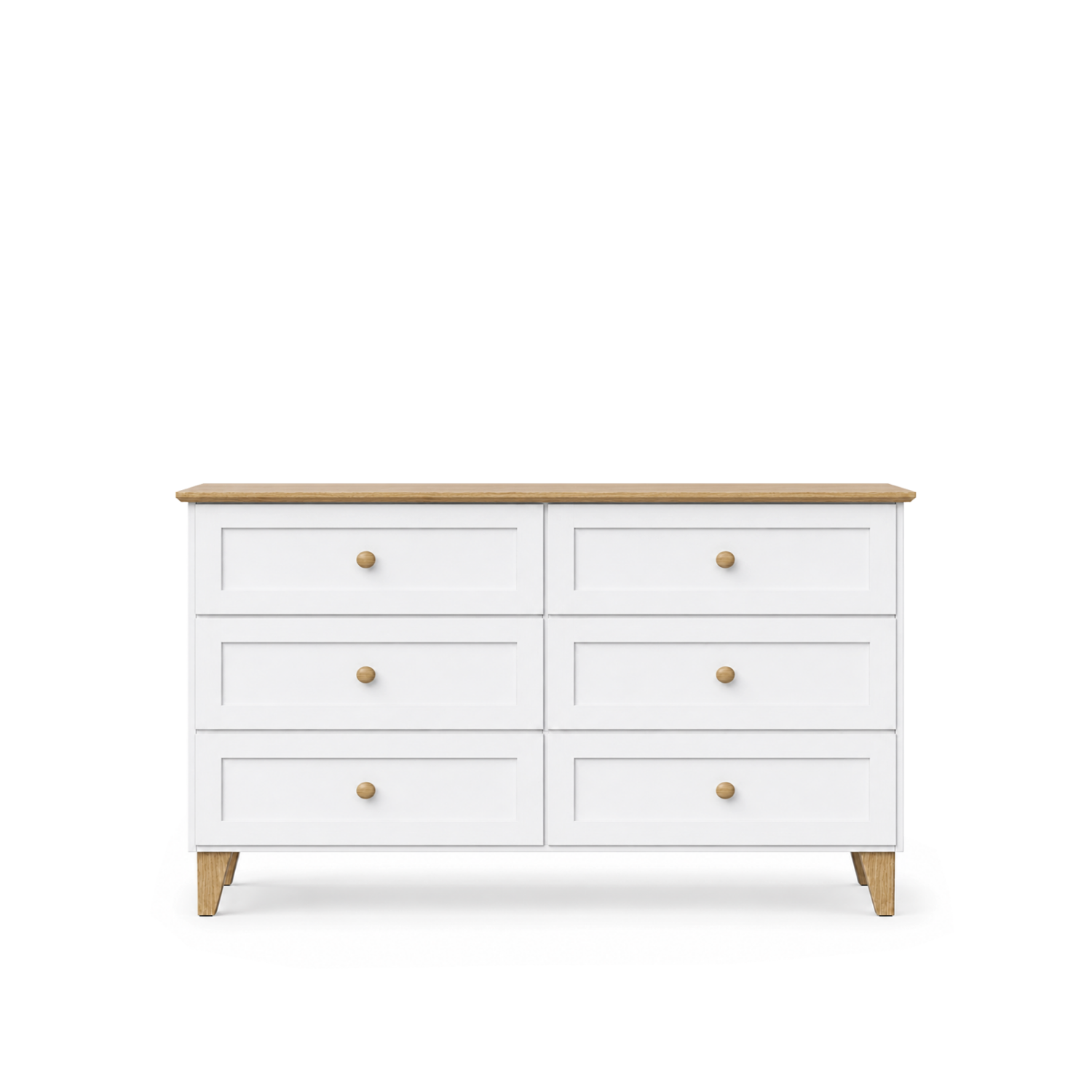 Chest of drawers with 6 drawers wooden white with oak 154 cm – bedroom, Scandinavian style