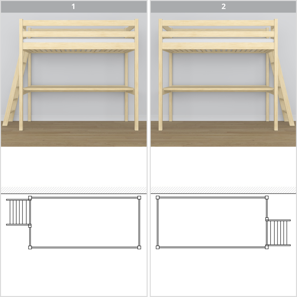 Clear Pine Wooden Loft Bed – Top View of Sleeping Area
