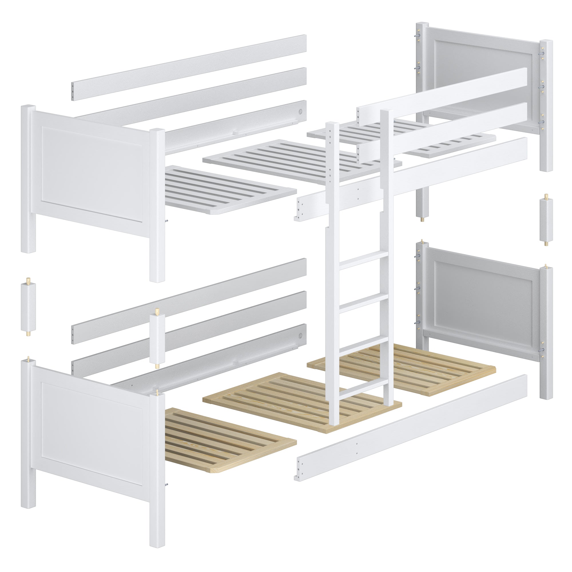 White Bunk Bed – Wooden Joinery Joints, Close-up, Nizio Home