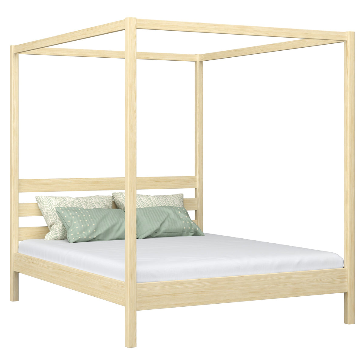 Lit double à baldaquin pin incolore – sommier i lattes, en bois, Nizio