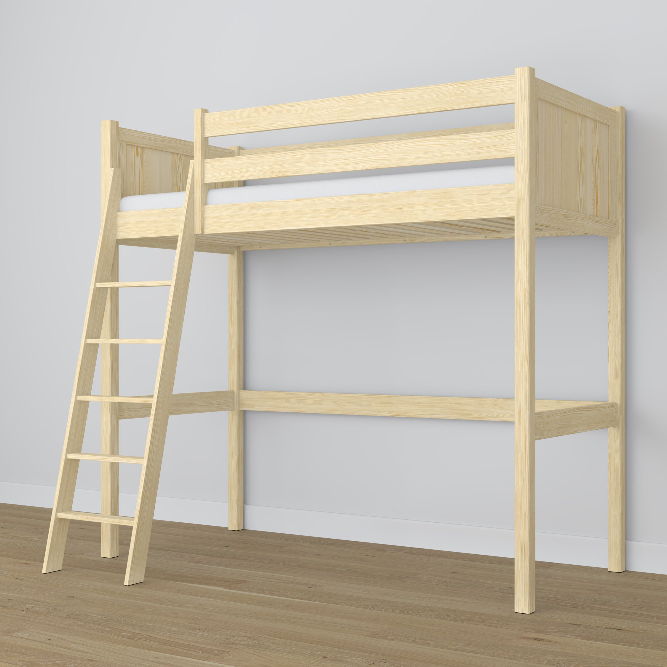 Clear Pine Wooden Loft Bed – Free Space Under the Sleeping Area, Nizio