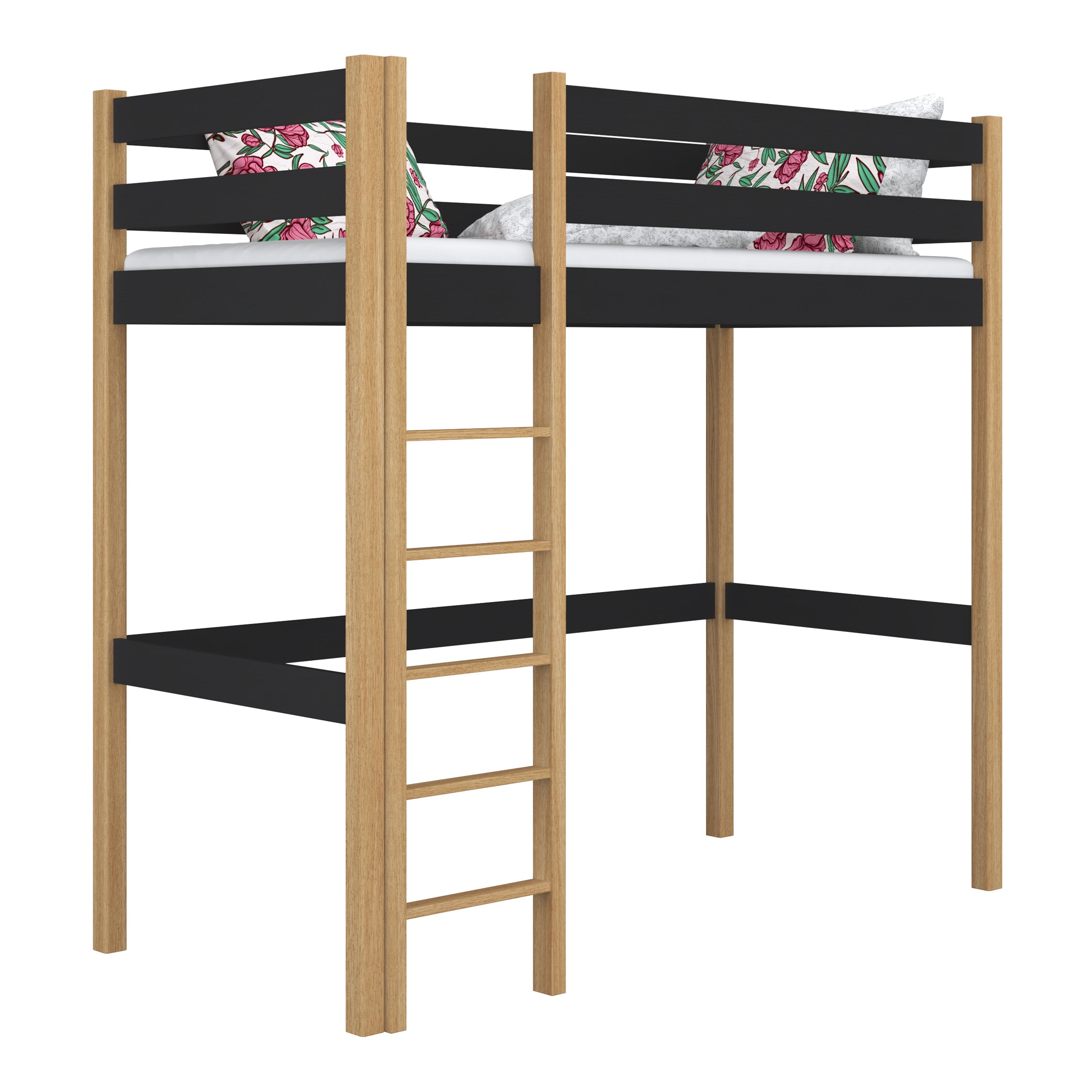 Hoogslaper houten zwart-eiken – kinderkamer, massief hout, scandi stijl