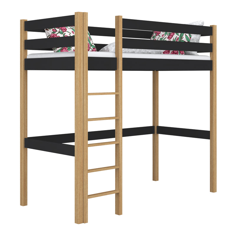Hoogslaper houten zwart-eiken – kinderkamer, massief hout, scandi stijl