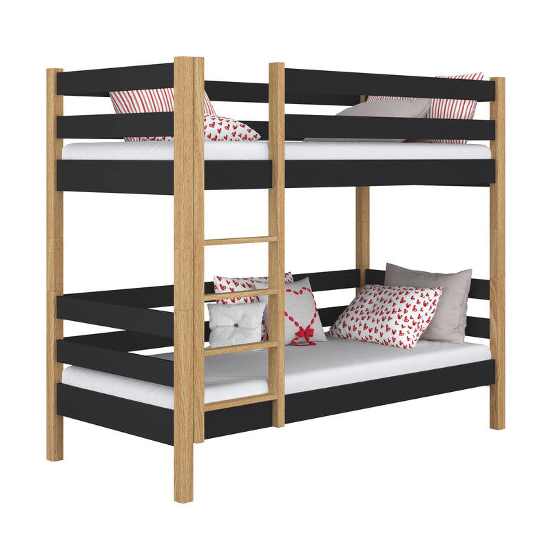 Houten stapelbed zwart-eiken – kinderkamer, massief hout, Scandinavische stijl