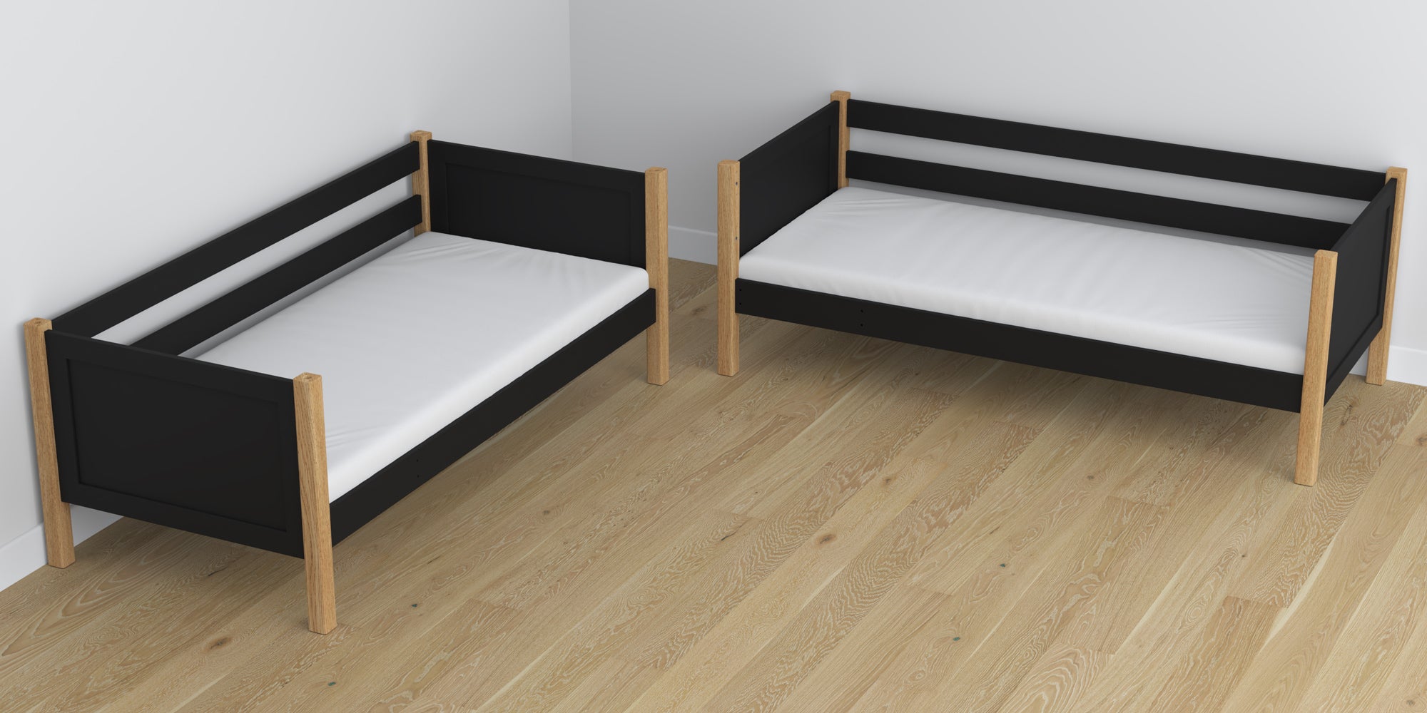 Lit superposé en bois noir-chêne z tiroir – décoration de chambre d'enfant scandinave