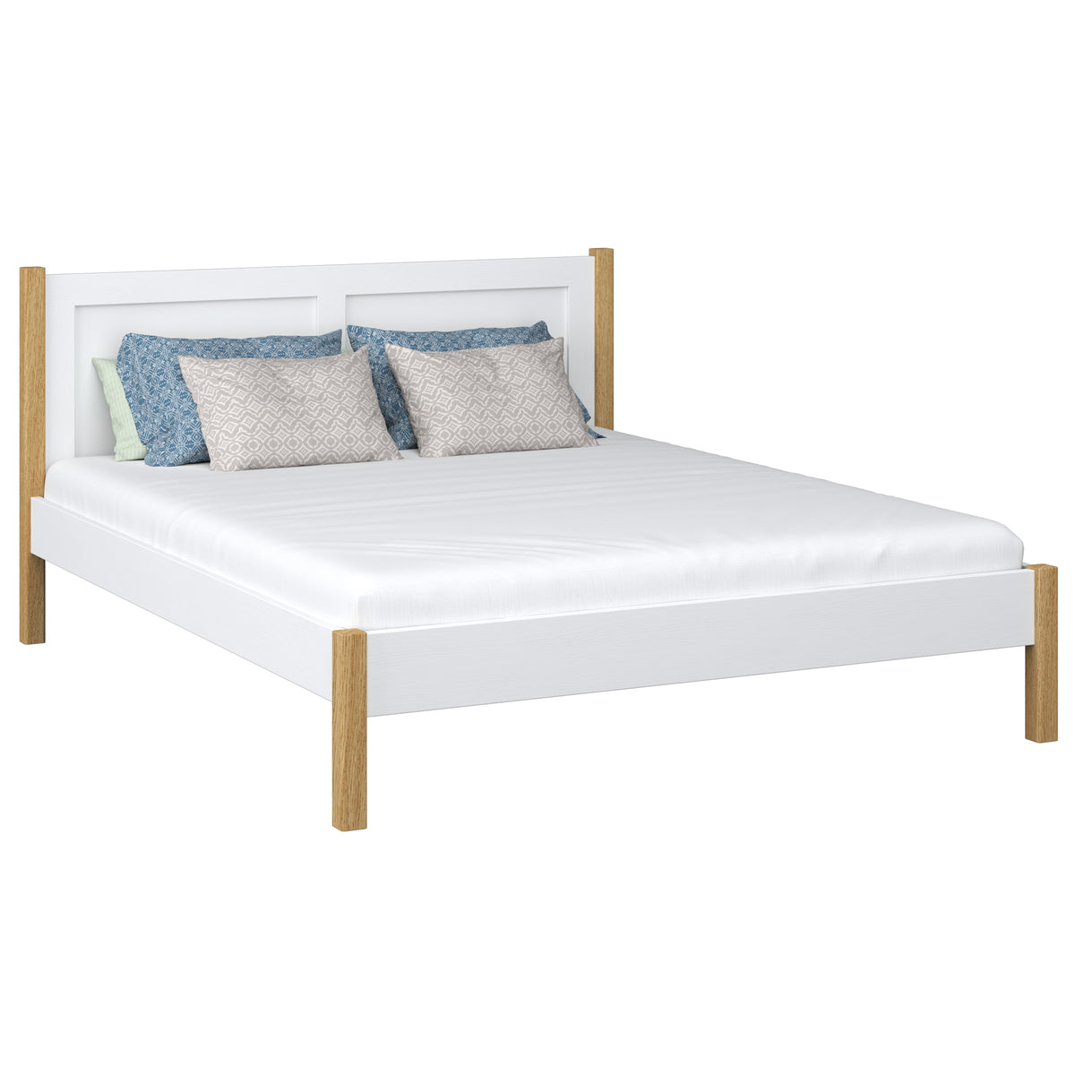 Tweepersoonsbed houten wit-eiken – slaapkamer, massief hout, Scandinavische stijl