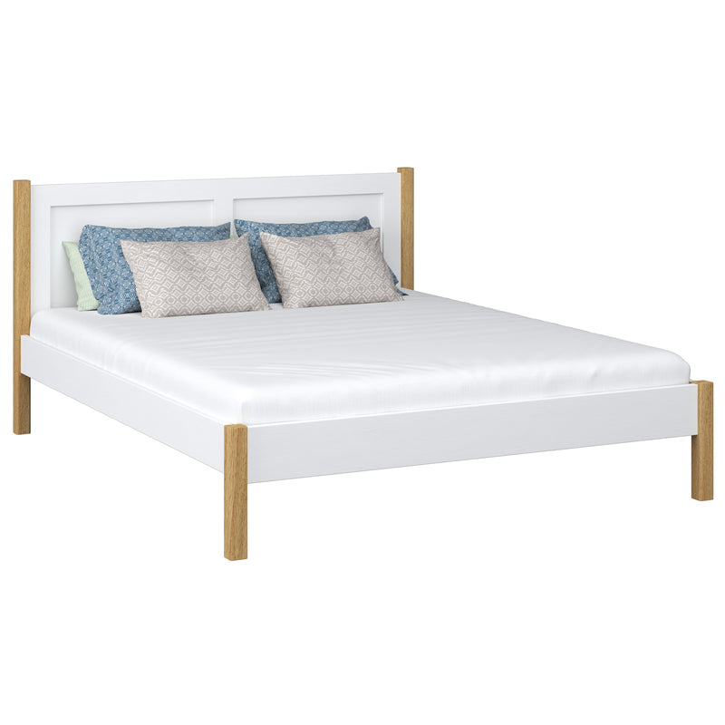 Tweepersoonsbed houten wit-eiken – slaapkamer, massief hout, Scandinavische stijl