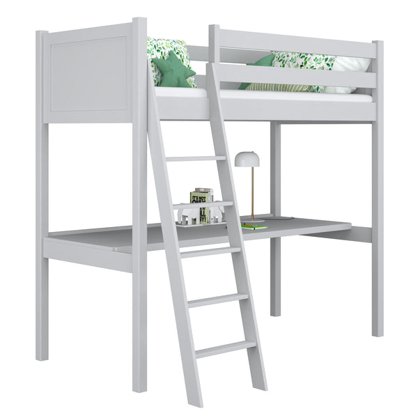 Lit mezzanine avec bureau en bois gris – chambre d'enfant, scandinave Nizio