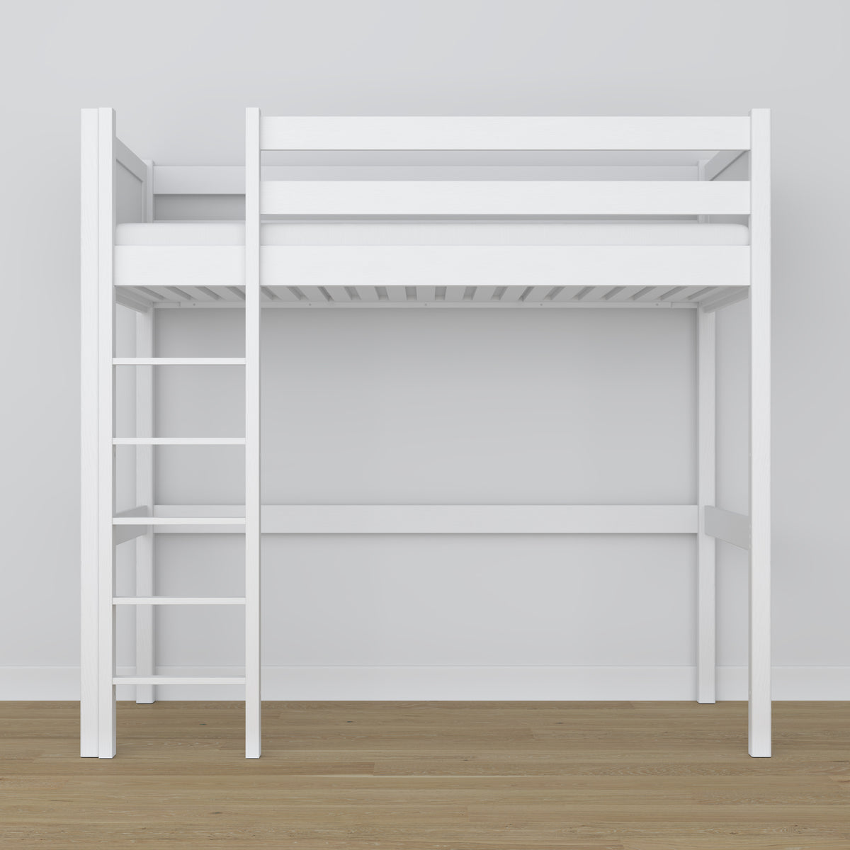 Hoogslaper houten wit – frame met lattenbodem, zijaanzicht