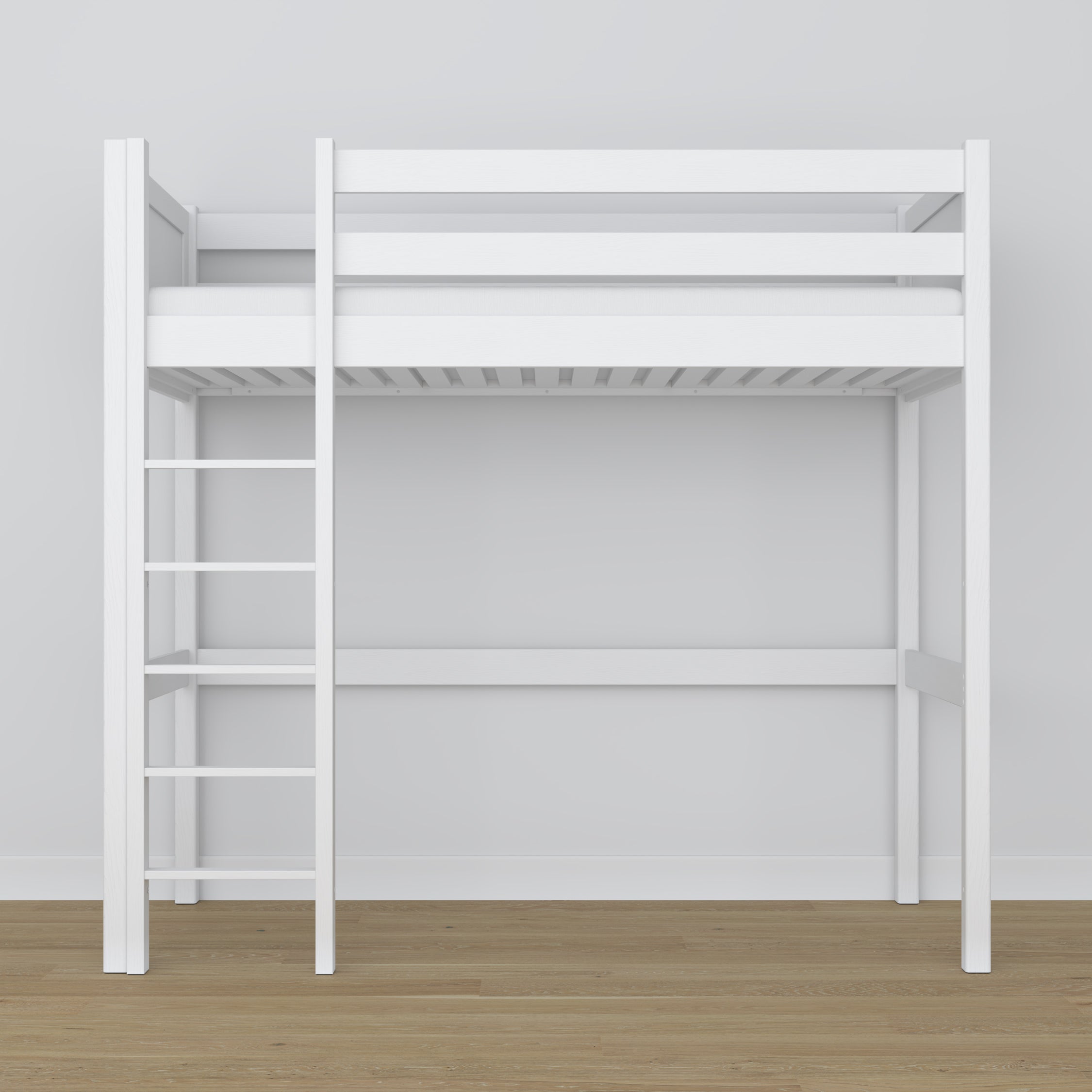 Hoogslaper houten wit – frame met lattenbodem, zijaanzicht