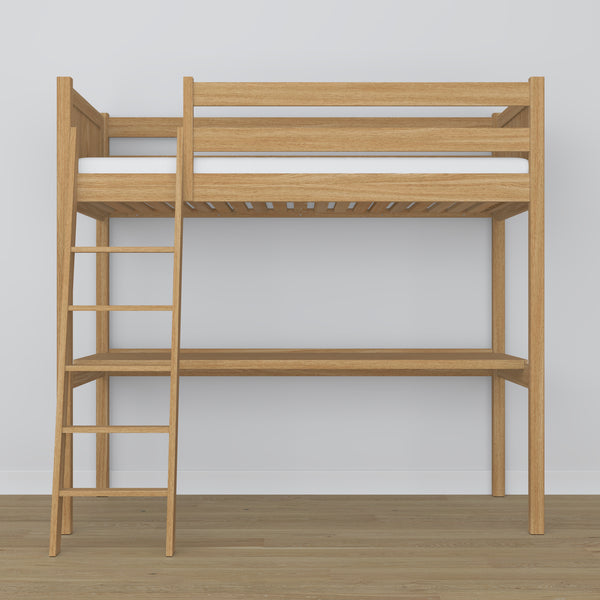 Lit mezzanine chêne naturel avec bureau – espace d'apprentissage sous la chambre, en chêne