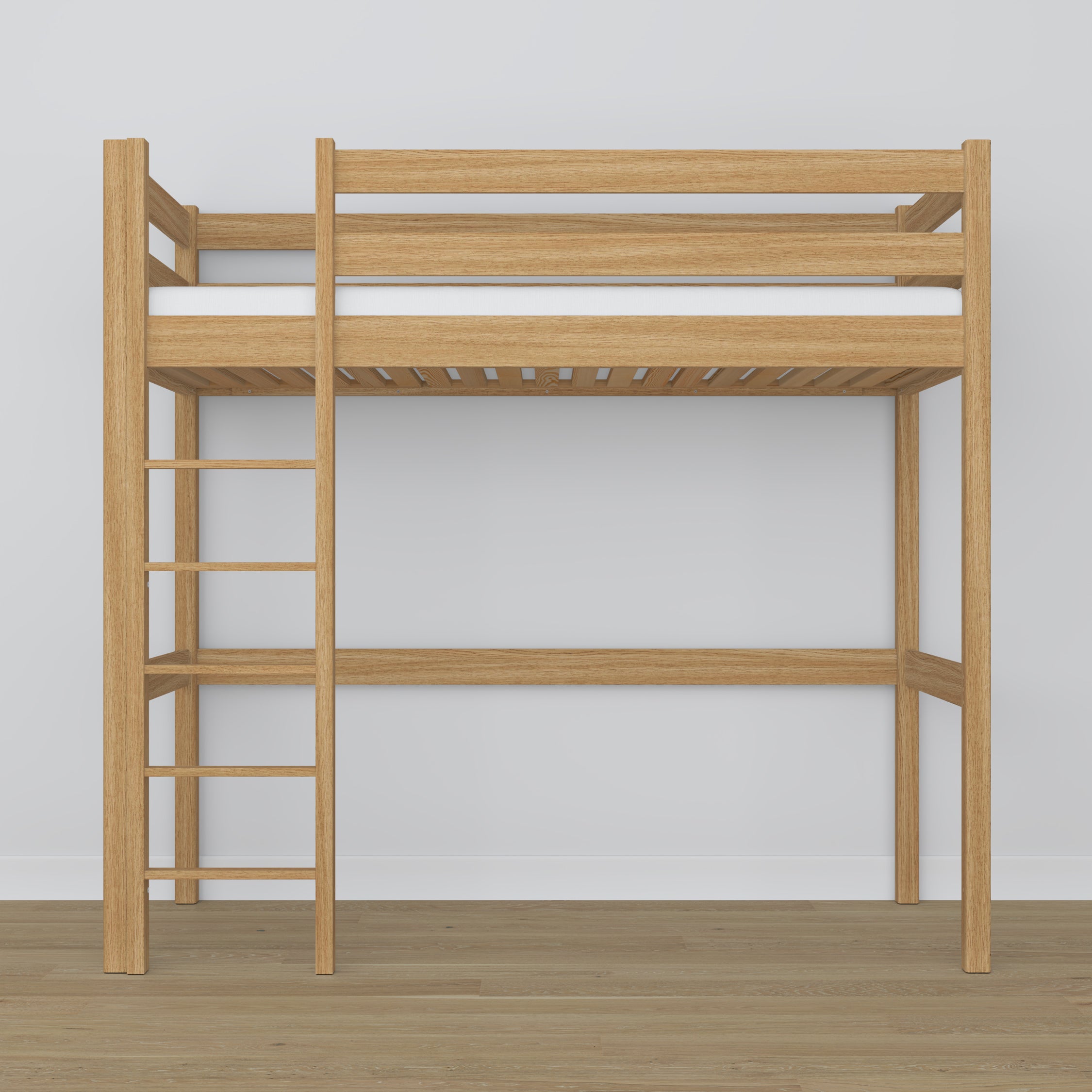 Hoogslaper naturel eiken – eikenhouten ladder en bedhekje, Nizio Home