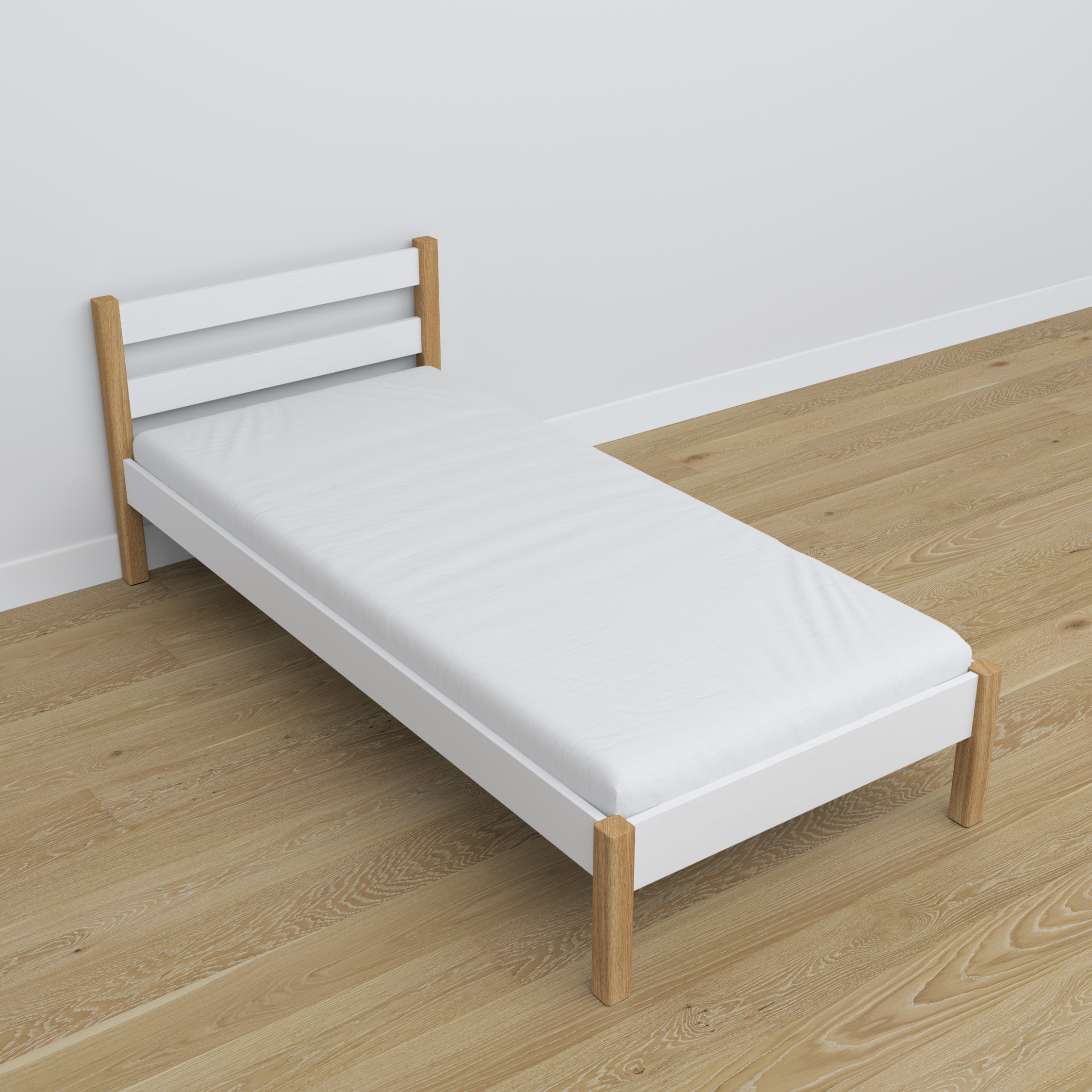 Single wooden bed white-oak – details of joints and wood, Nizio Home