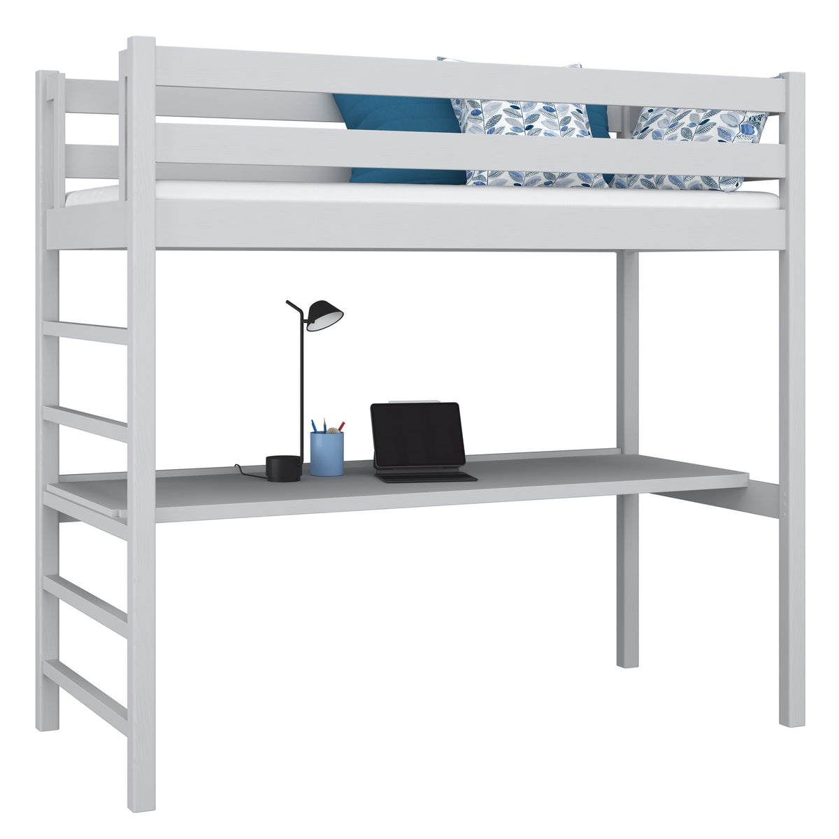 Hoogslaperbed met bureau houten grijs – kinderkamer, scandi Nizio