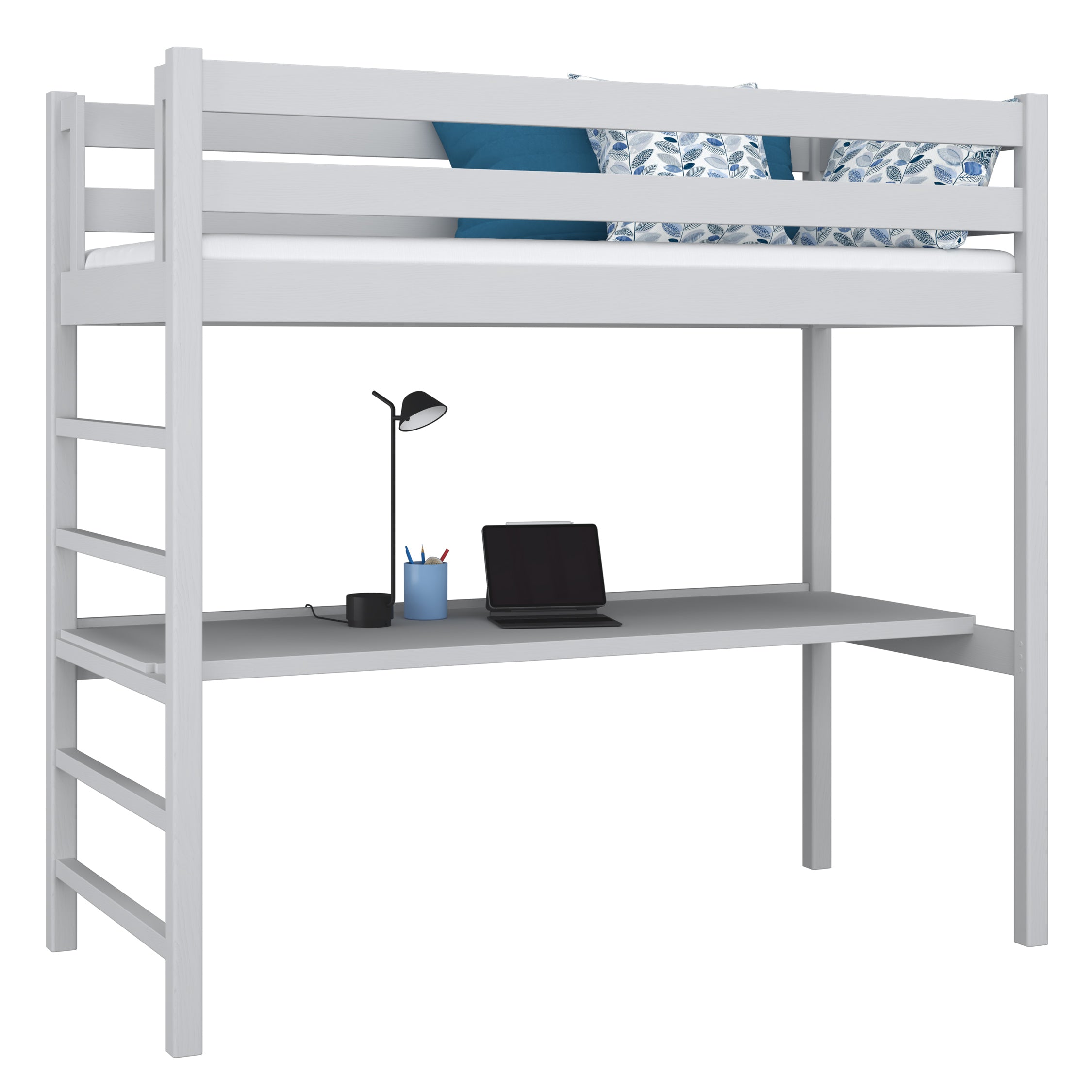 Hoogslaperbed met bureau houten grijs – kinderkamer, scandi Nizio