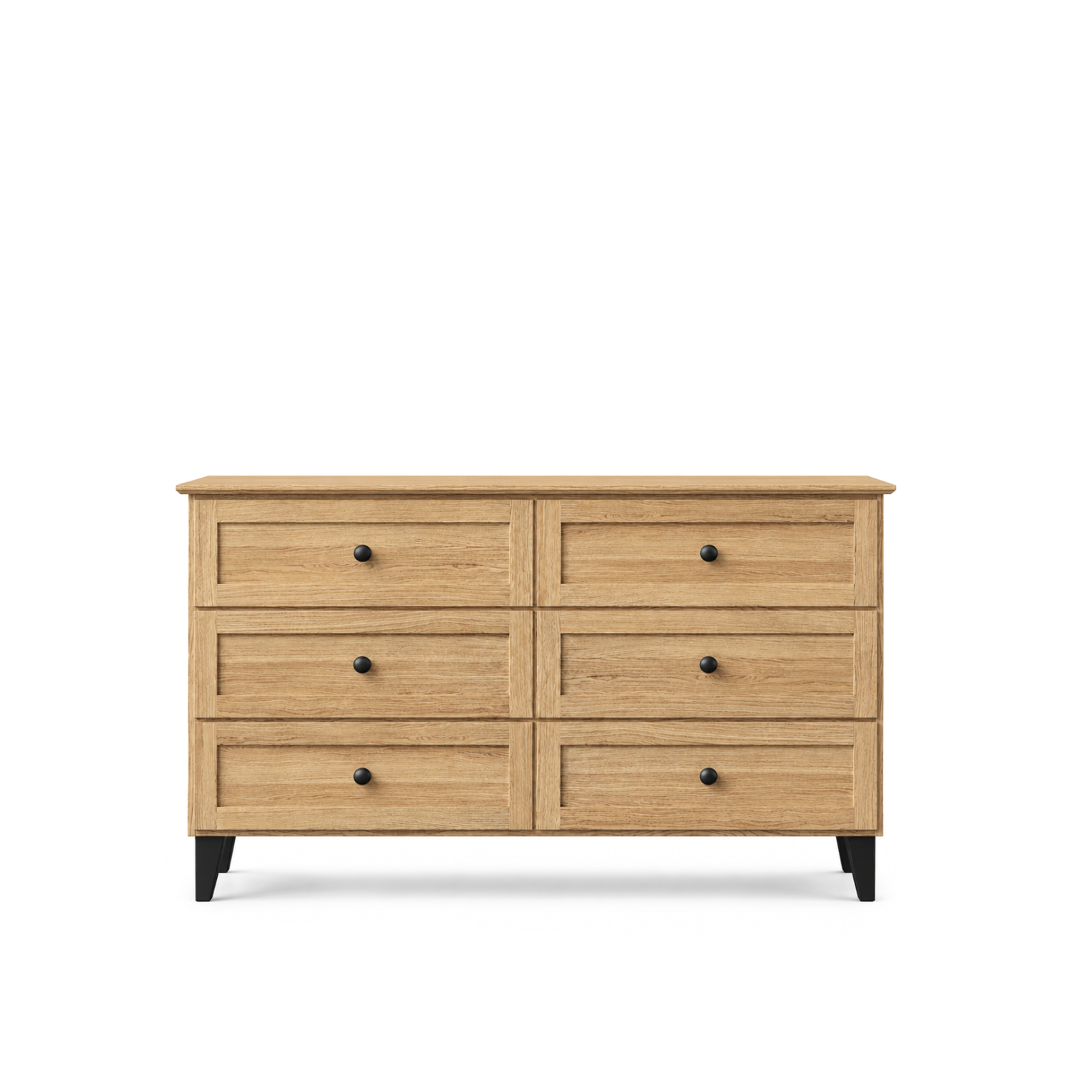 Ladekast met 6 lades eikenhouten naturel eiken met zwart 154 cm – slaapkamer, Scandinavische stijl