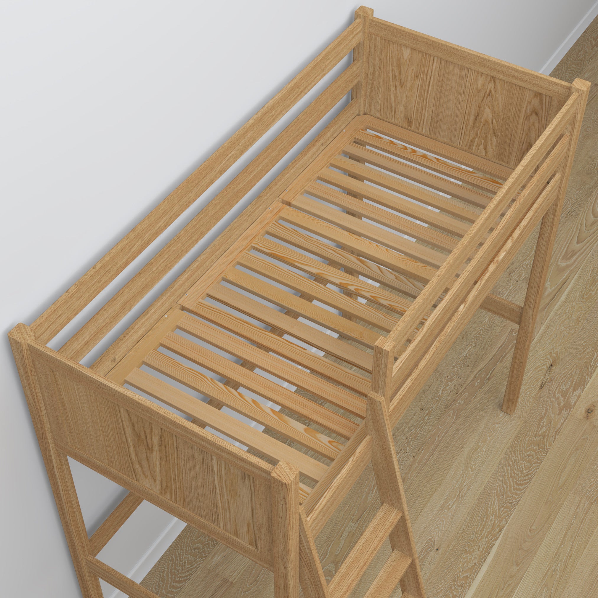 Hoogslaper eikenhouten naturel eiken – details van verbindingen en ladder, Nizio Home