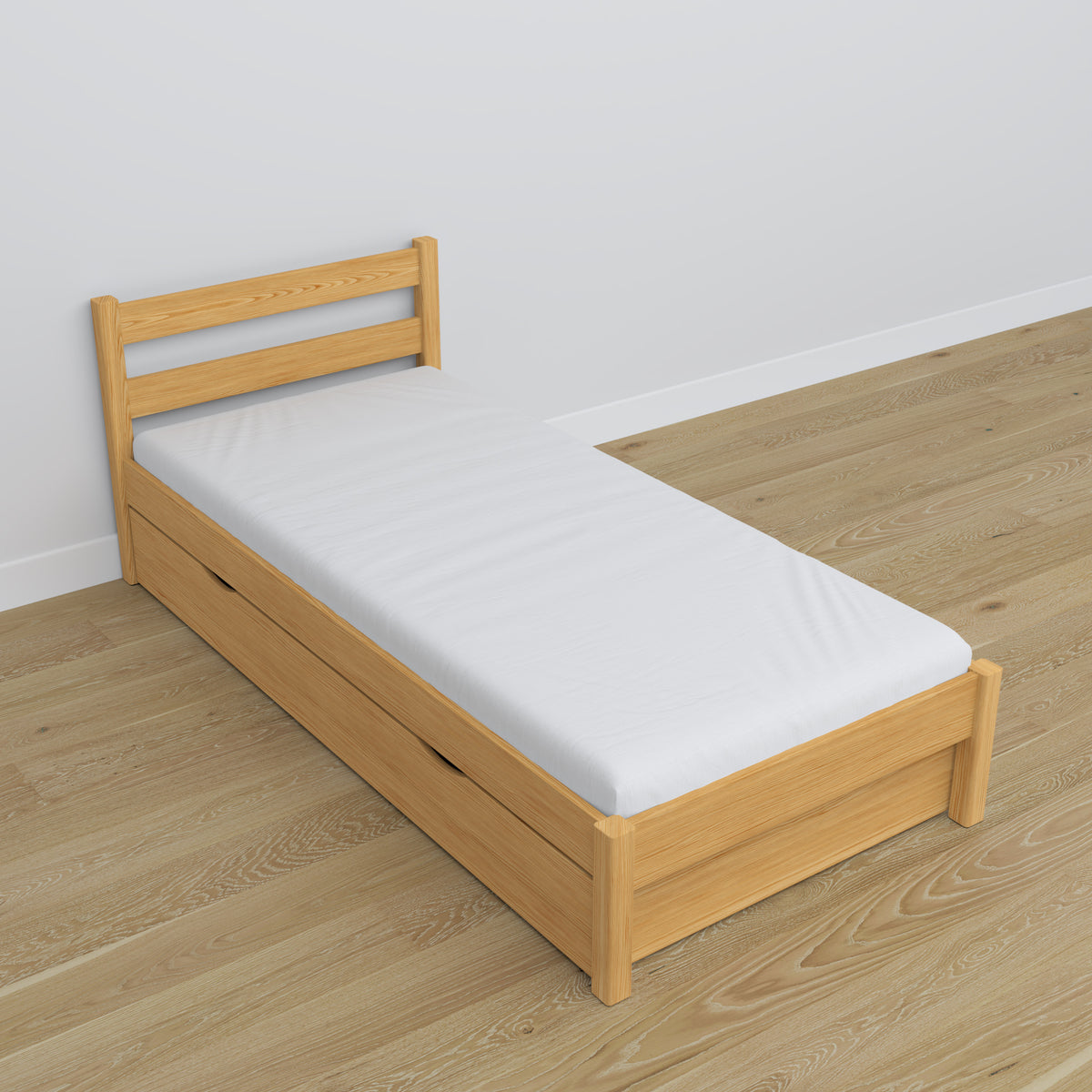 Lit avec tiroir en bois pin naturel – dimensions et schéma, Nizio Home