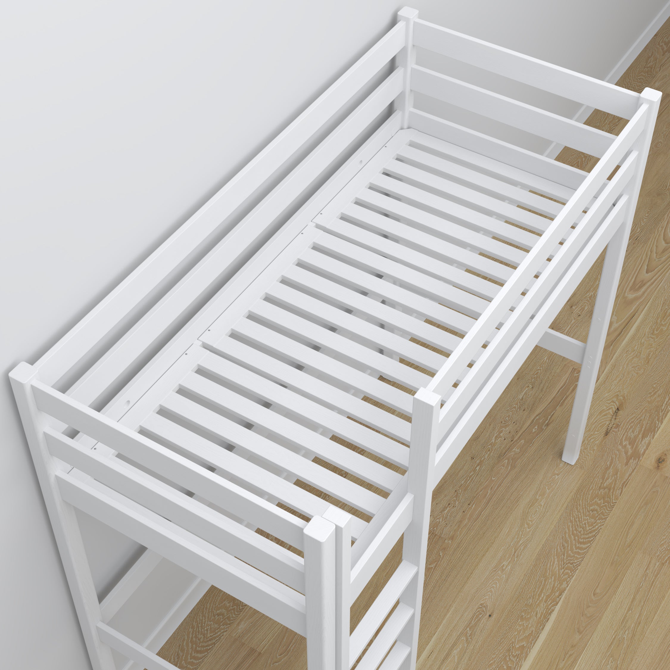 Lit mezzanine blanc en bois – vue du dessus na chambre, Nizio