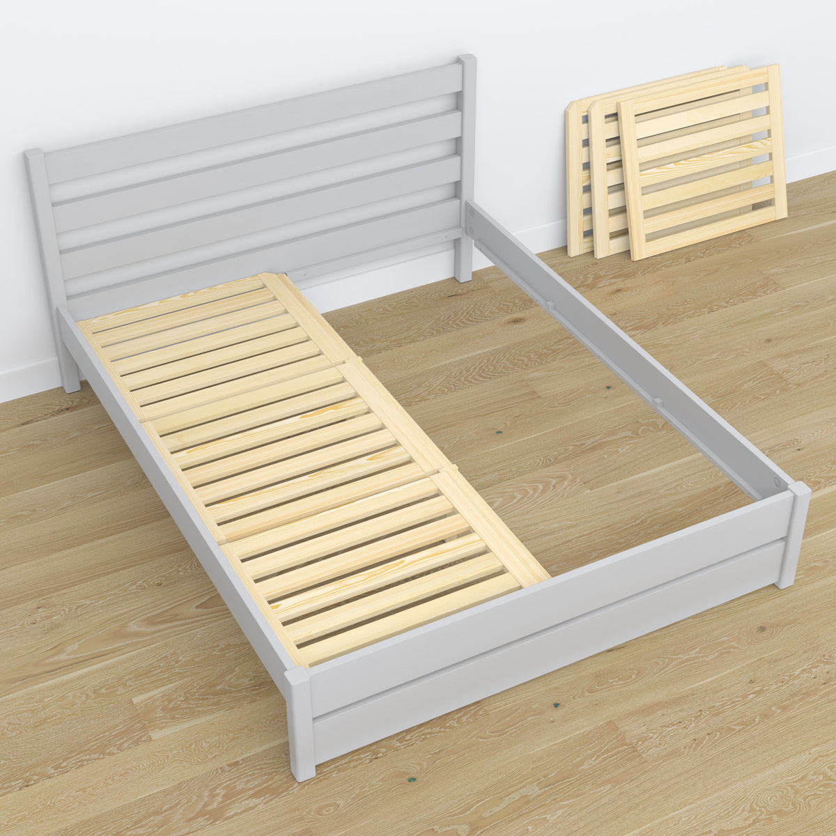 Lit double gris en bois – dimensions et schéma, Nizio Home