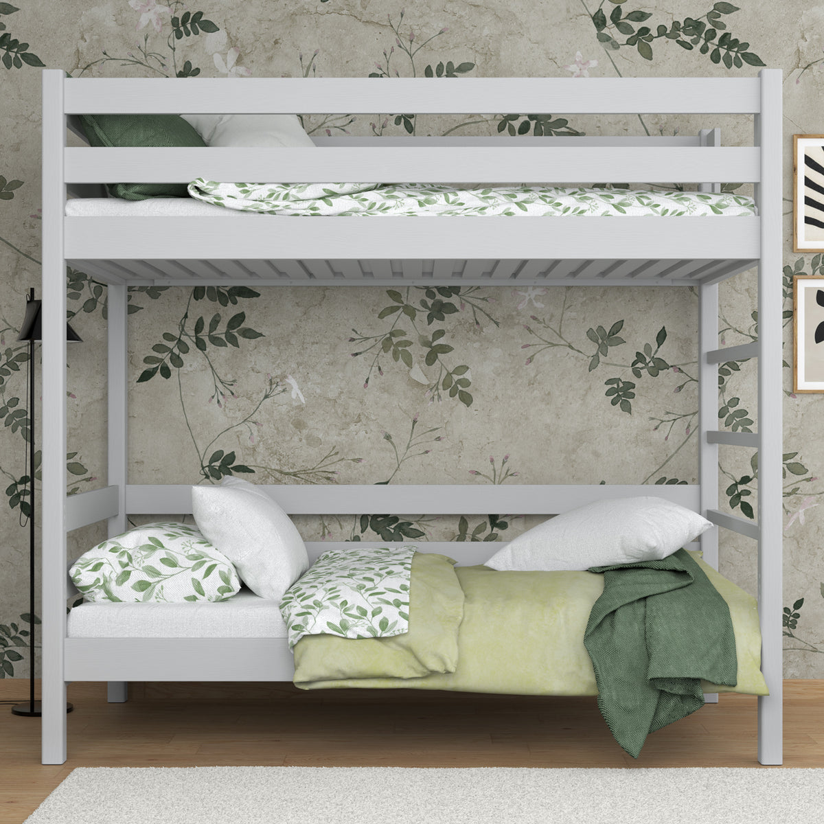 Stapelbed grijs – ladder en veiligheidsbeugel houten, Nizio Home