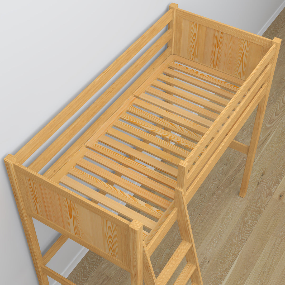 Hoogslaper van hout naturel grenen – details van verbindingen en ladder, Nizio Home