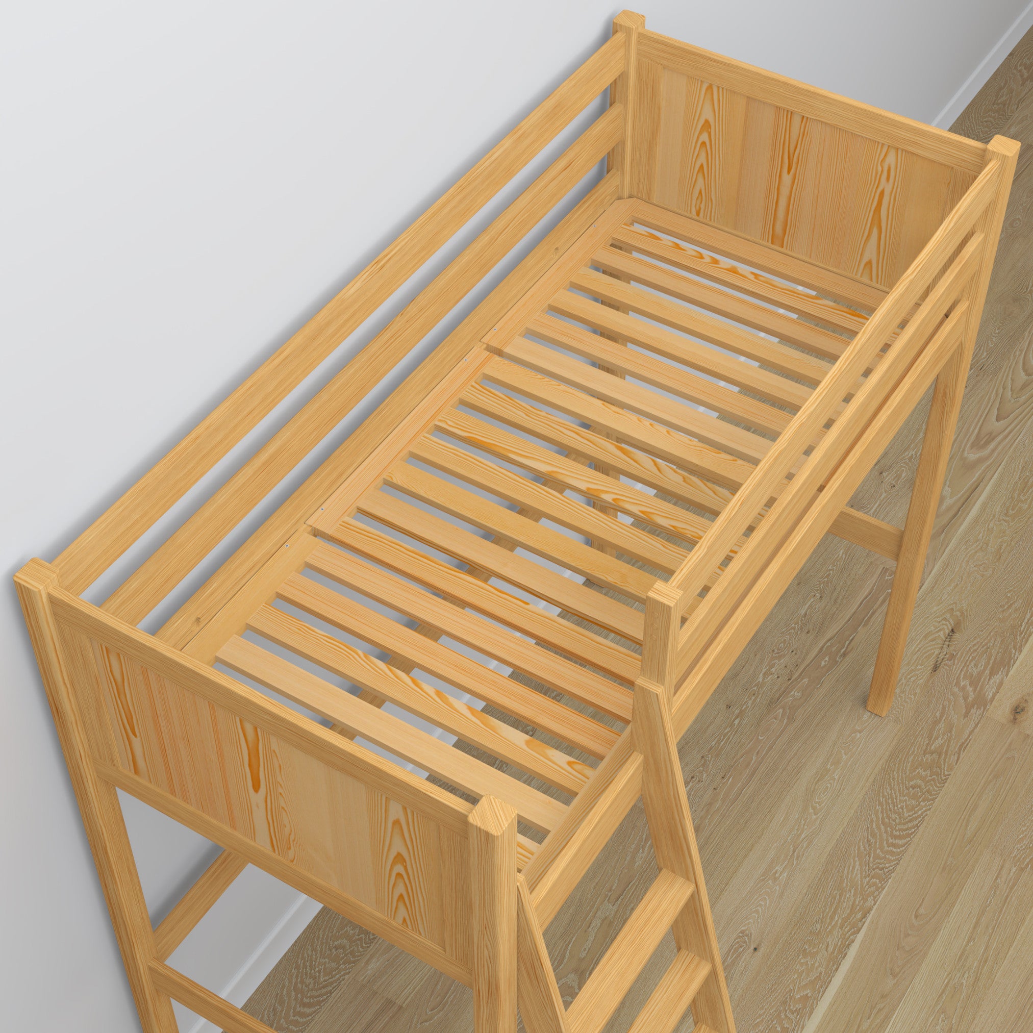 Hoogslaper van hout naturel grenen – details van verbindingen en ladder, Nizio Home