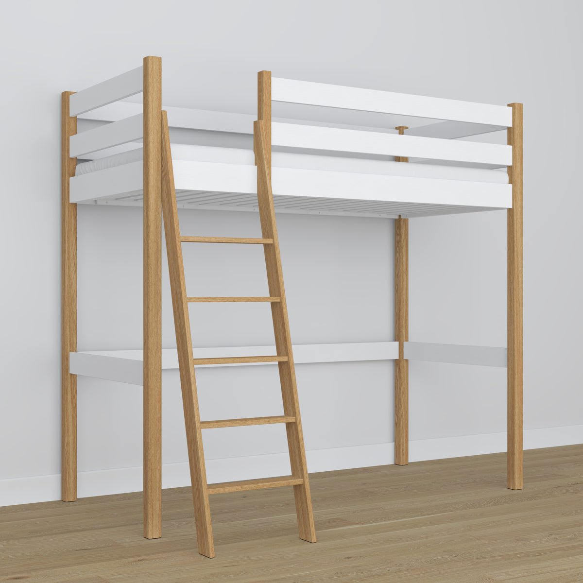 Hoogslaper wit-eiken van hout – bovenaanzicht van de slaapkamer