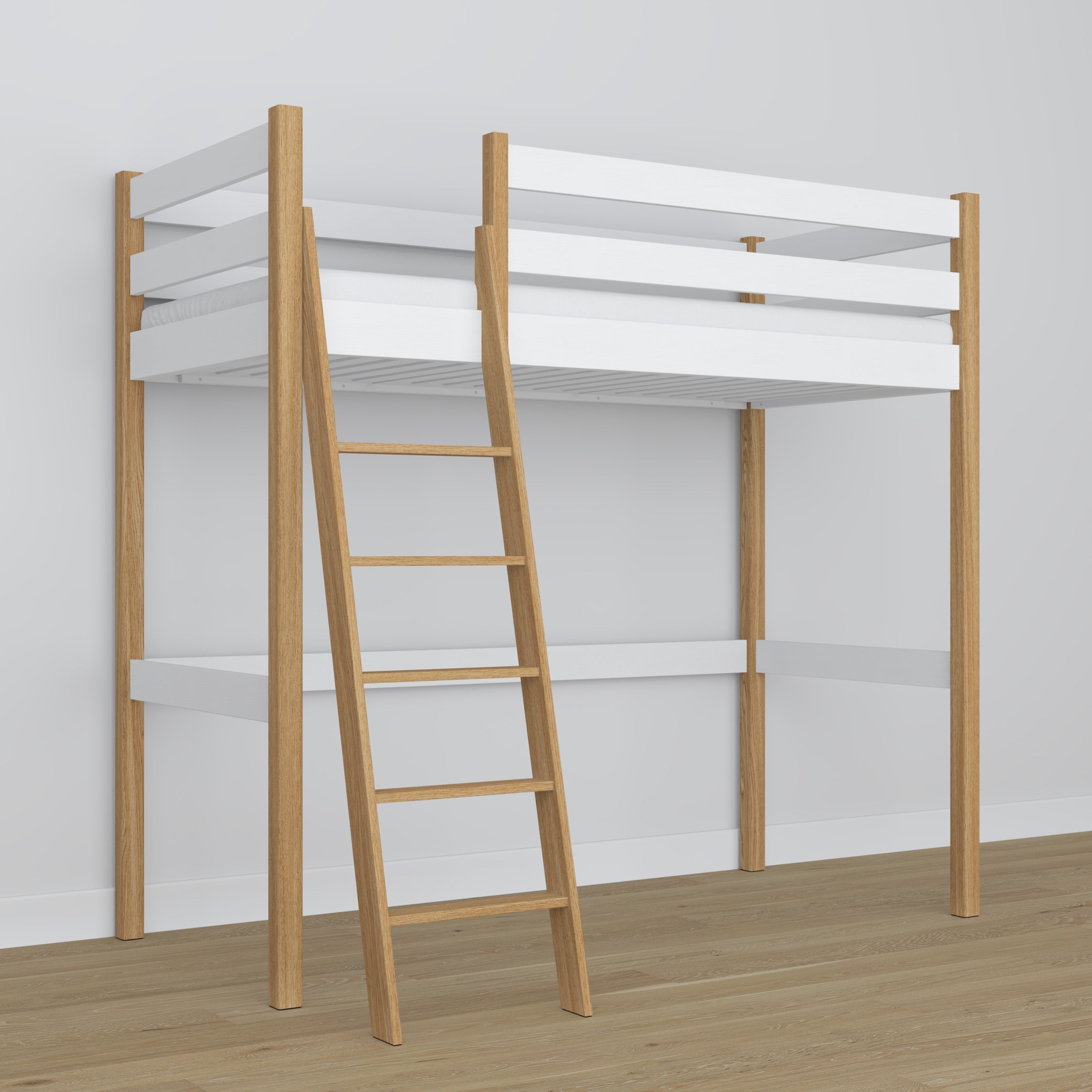 Hoogslaper wit-eiken van hout – bovenaanzicht van de slaapkamer