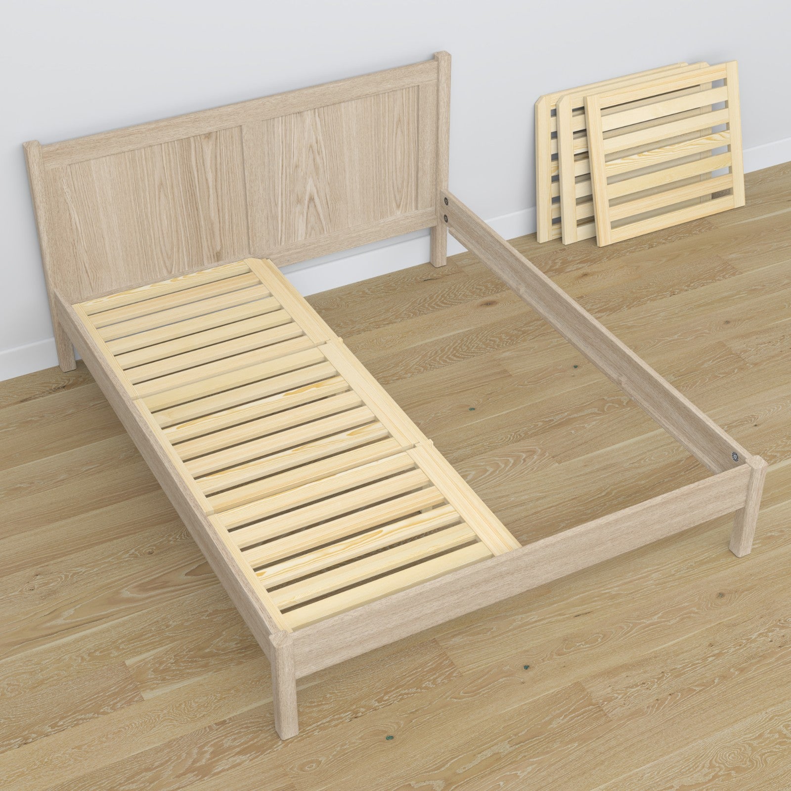 Tweepersoonsbed gewit eiken – achterste hoofdeinde van eikenhout, Nizio Home