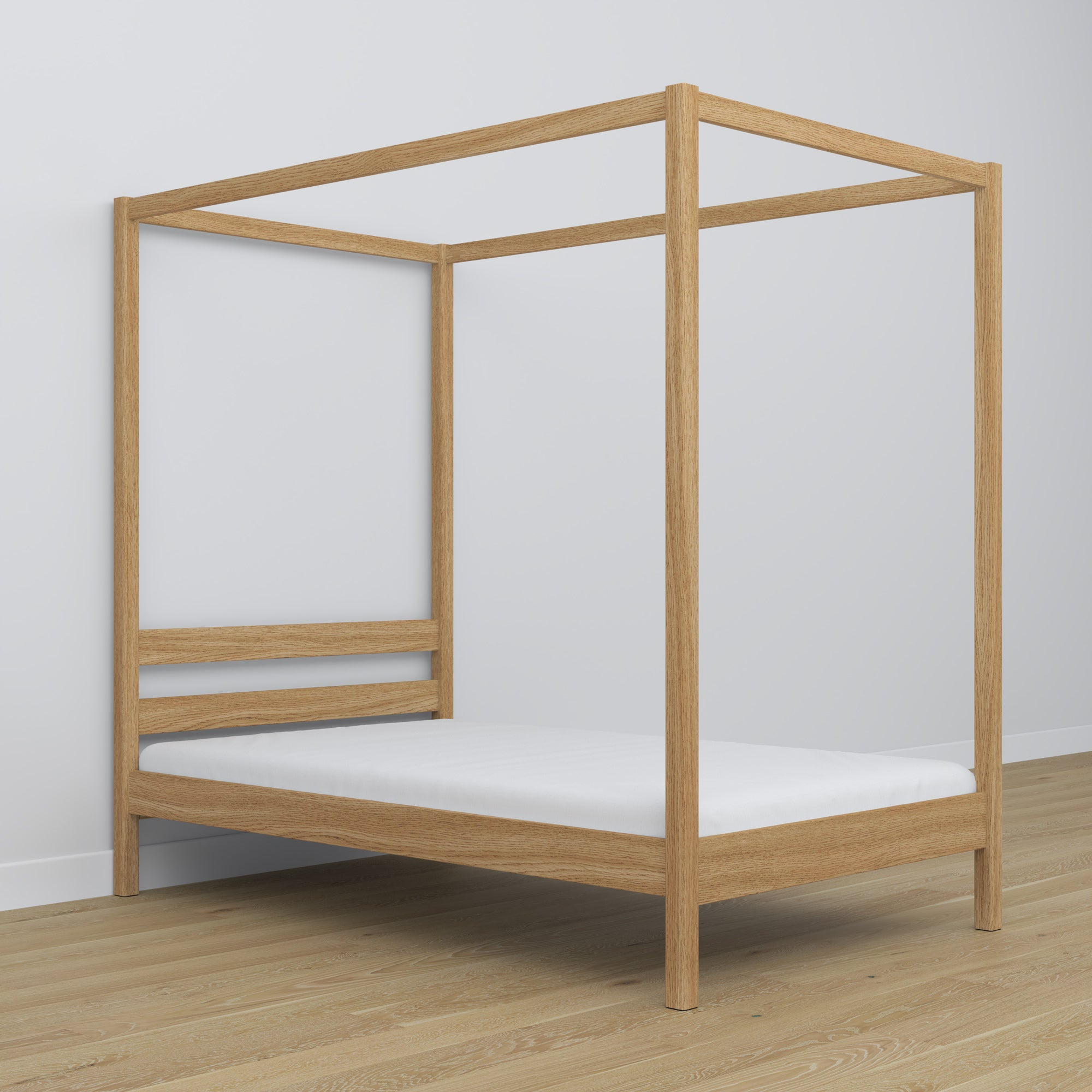 Bed naturel eiken met hemel – decoratief frame eiken, veilig voor kinderen