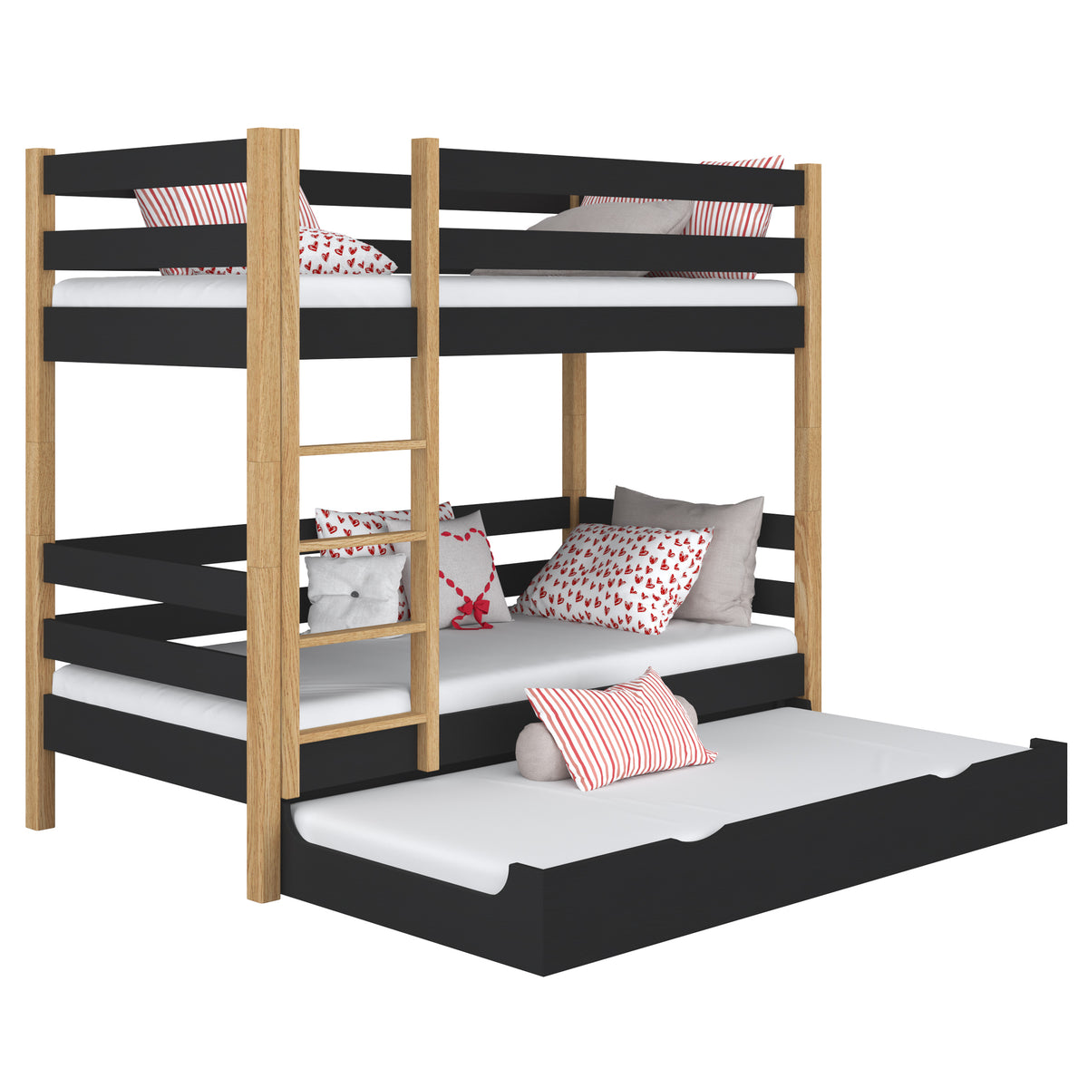 Black and Oak Wooden Bunk Bed with Mattress Drawer – Scandi Children’s Room