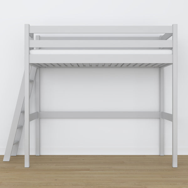Lit mezzanine gris – échelle i barrière en bois, Nizio Home