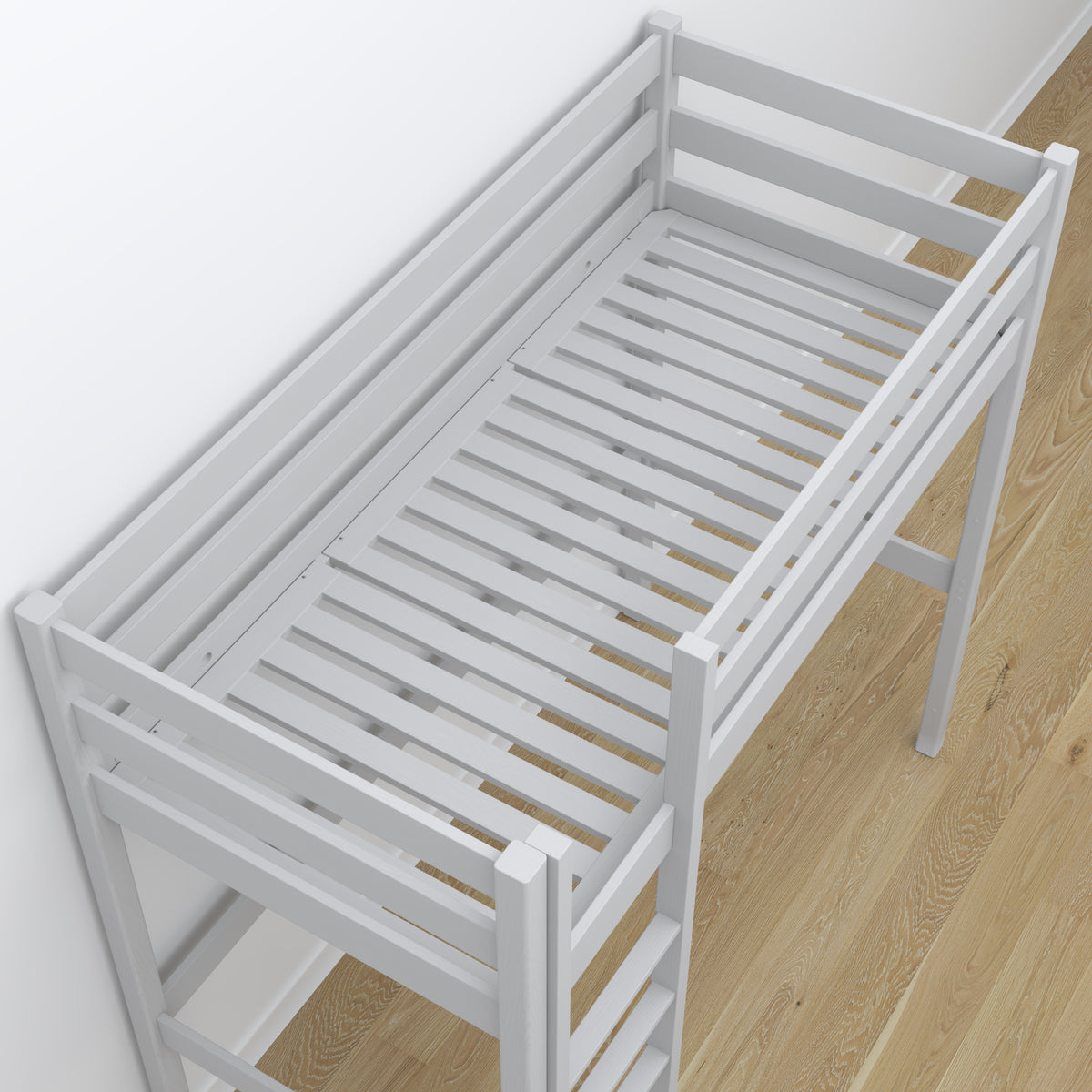 Hoogslaper houten grijs – details van verbindingen en ladder, Nizio Home