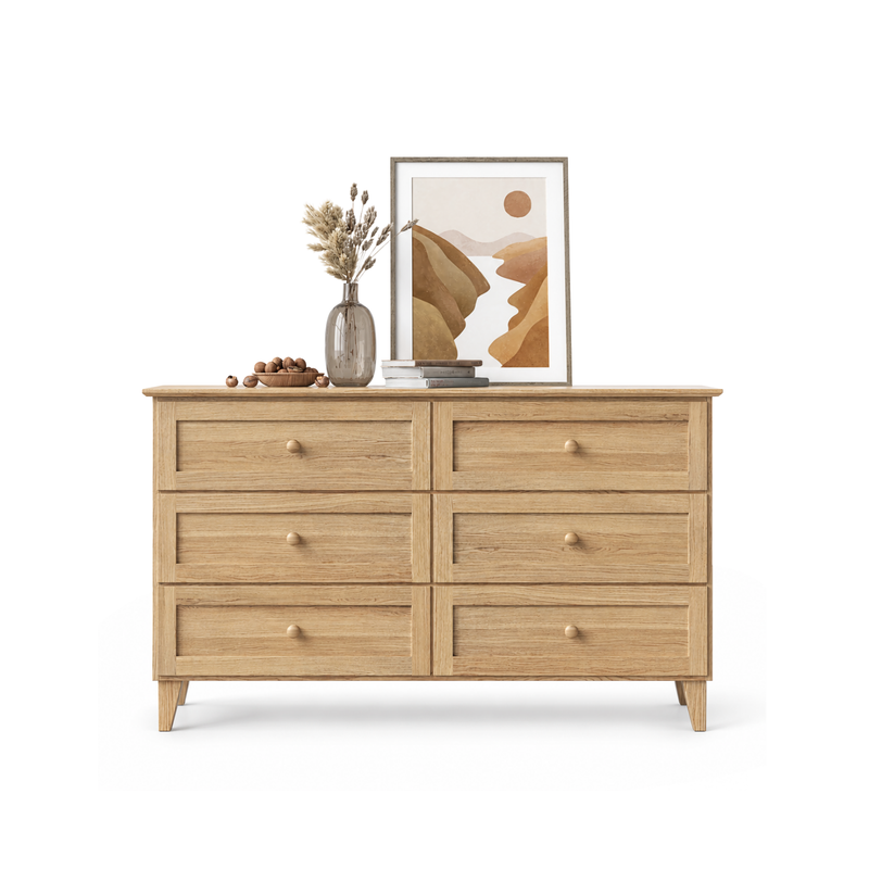 Commode z 6 tiroirmi en chêne chêne naturel 154 cm – chambre, style scandinave