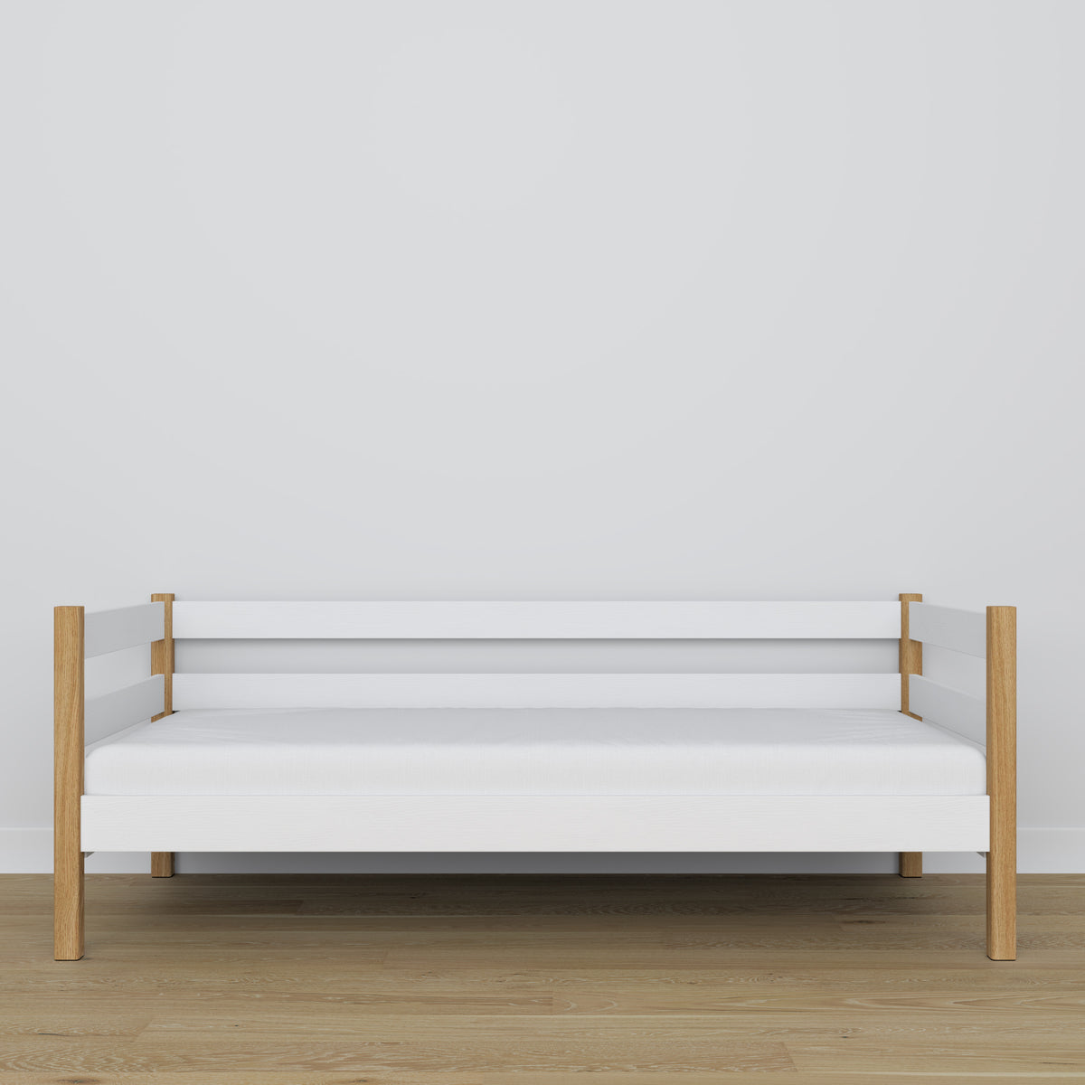 Slaapbank houten wit-eiken – details van hout en verbindingen, Nizio Home