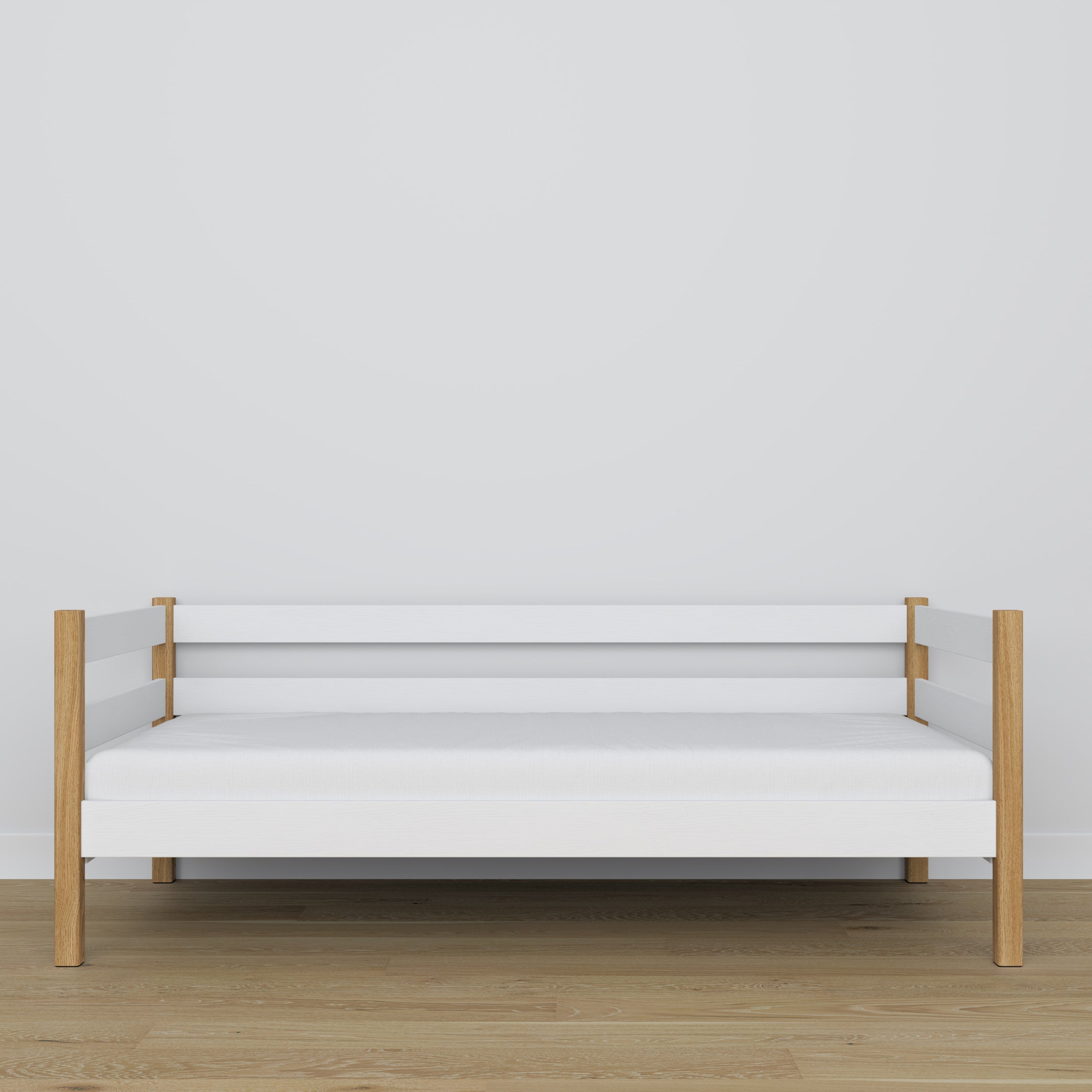 Slaapbank houten wit-eiken – details van hout en verbindingen, Nizio Home