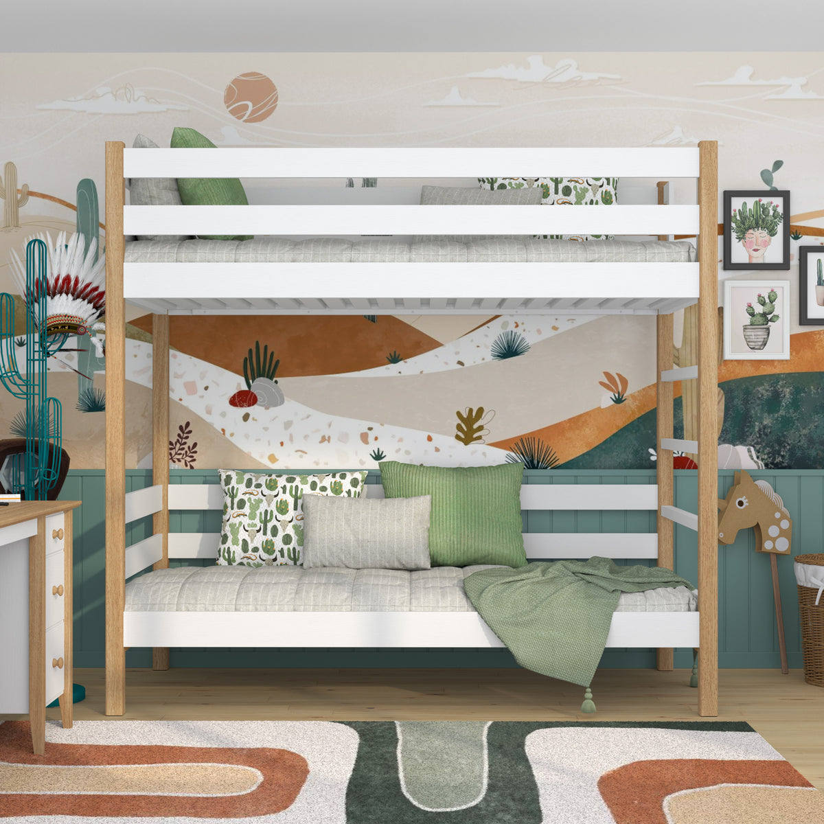 Stapelbed wit-eiken van hout – zijaanzicht, Nizio Home