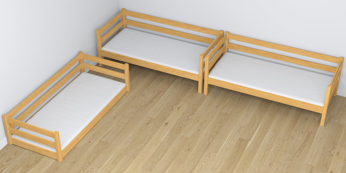 Driepersoonsstapelbed houten naturel grenen – close-up op verbindingen en constructiedetails