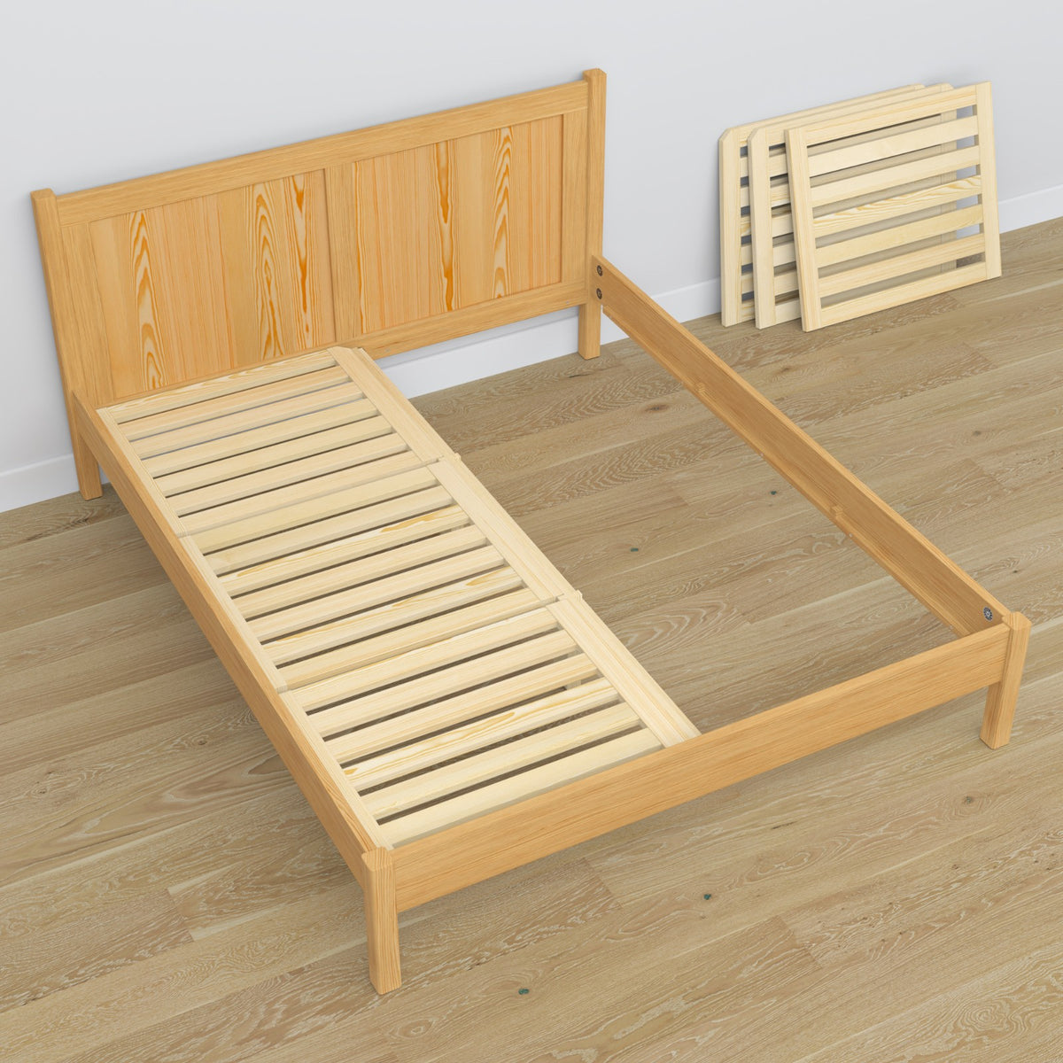 Tweepersoonsbed houten naturel grenen – afmetingen en schema, Nizio Home